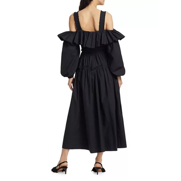 Ulla Johnson Caprice Poplin Off the Shoulder Midi Dress Noir Black Size 2 NEW - Picture 3 of 16